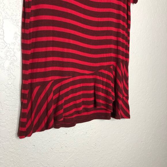 Cabi Sweet Talk maroon red striped ruffle hem jersey knit top Small #3631 - Picture 4 of 14